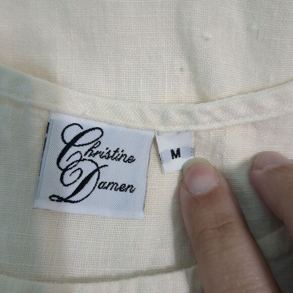 Vintage Christine Damen medium Linen Maxi Dress front pocket now - Picture 4 of 4